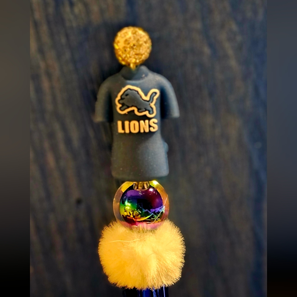 NFL Detroit Lions Sparkly/Blingy Custom Created Super Fan Beaded Pen